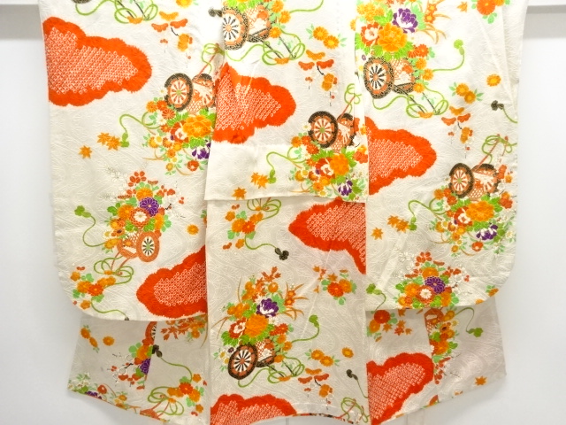 アンティーク　絞り花車模様着物